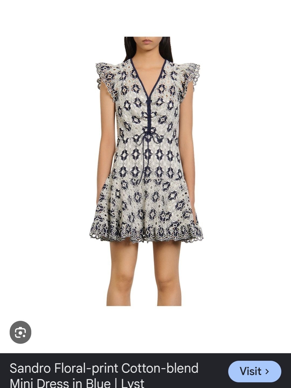 Sandro Blue and White Floral Lace Mini Dress